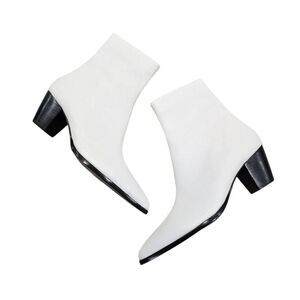 Revolve Raye Landon Bootie Womens 8 White Leather Side Zip Block Heel Formal Ank